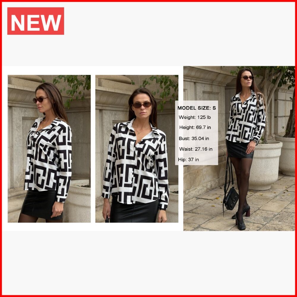 Soft Polyester Spandex Button Down Shirt with Che… - image 6